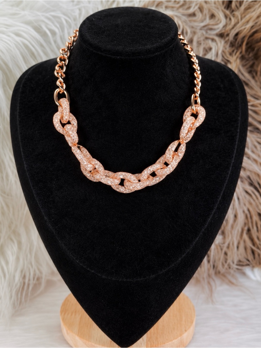 Betsey Johnson Rose Gold Tone Clear Stone Chunky Chain Necklace